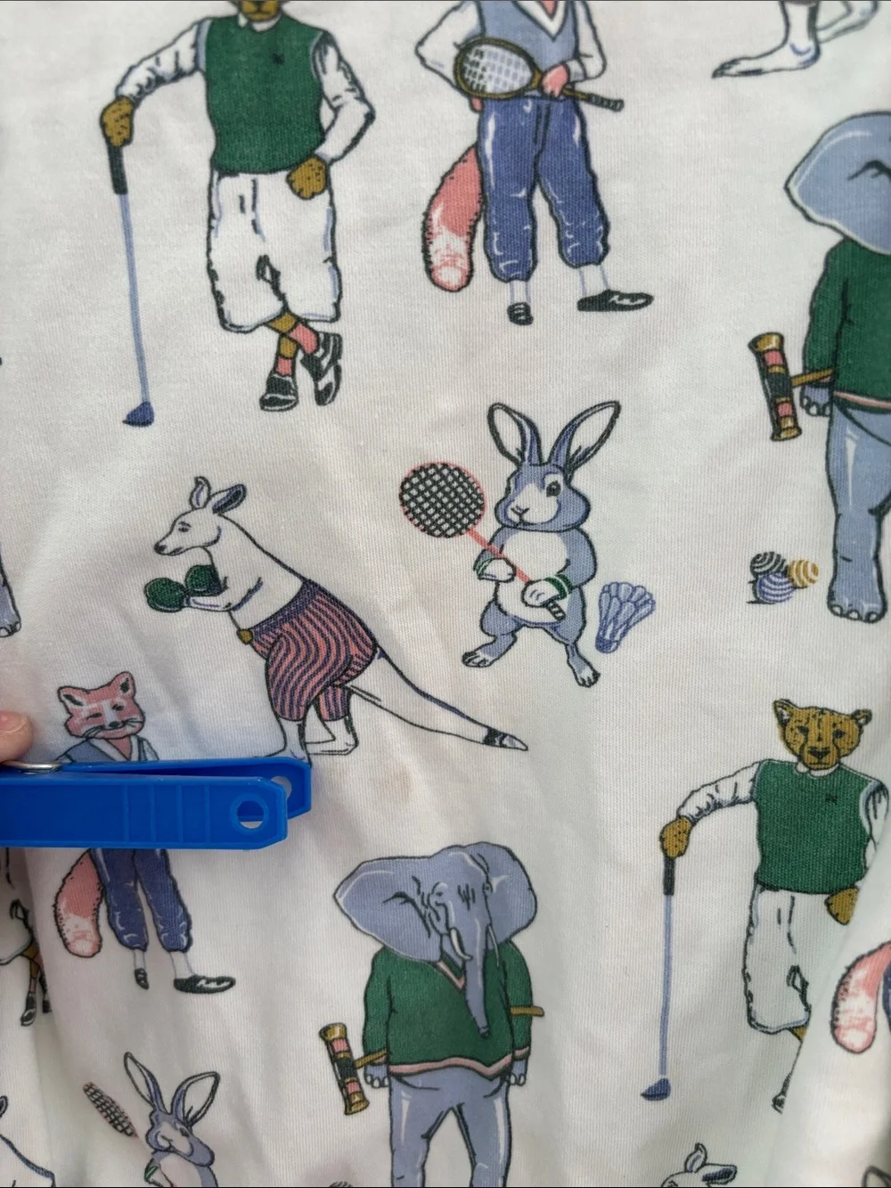 Heyward House Pima Cotton Cream Romper with Green & Blue Animal Golf Print